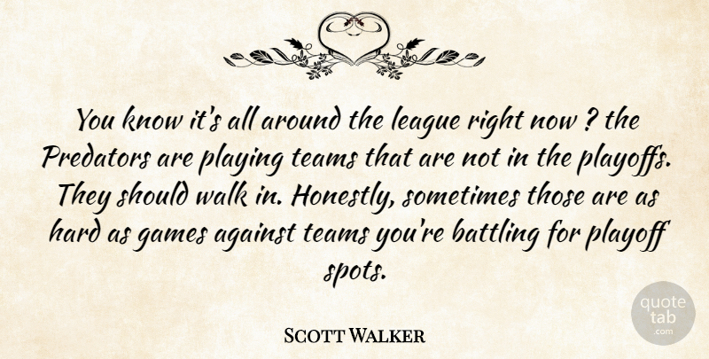 Scott Walker Quote About Against, Battling, Games, Hard, League: You Know Its All Around...