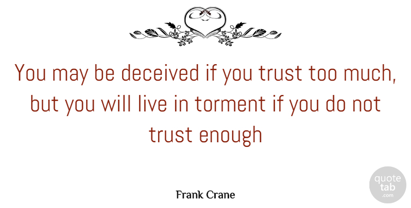 Frank Crane Quote About Deceived, Torment, Trust: You May Be Deceived If...
