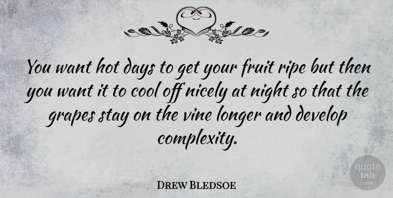 Drew Bledsoe Quote About Night, Vines, Hot Days: You Want Hot Days To...