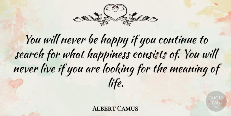 Albert Camus Quote About Life, Happiness, Happy: You Will Never Be Happy...