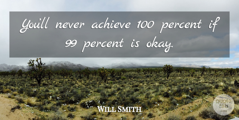 Will Smith Quote About Achieve, Okay, Ifs: Youll Never Achieve 100 Percent...