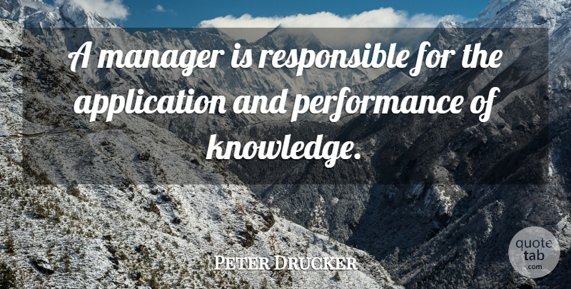 Peter Drucker Quote About Work, Knowledge, Learning: A Manager Is Responsible For...