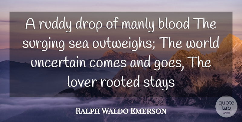 Ralph Waldo Emerson Quote About Blood, Drop, Lover, Manly, Rooted: A Ruddy Drop Of Manly...