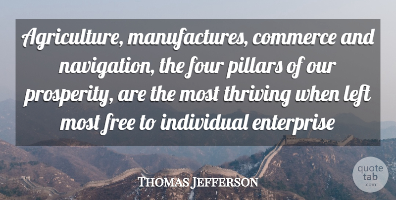 Thomas Jefferson Quote About Commerce, Enterprise, Four, Free, Individual: Agriculture Manufactures Commerce And Navigation...