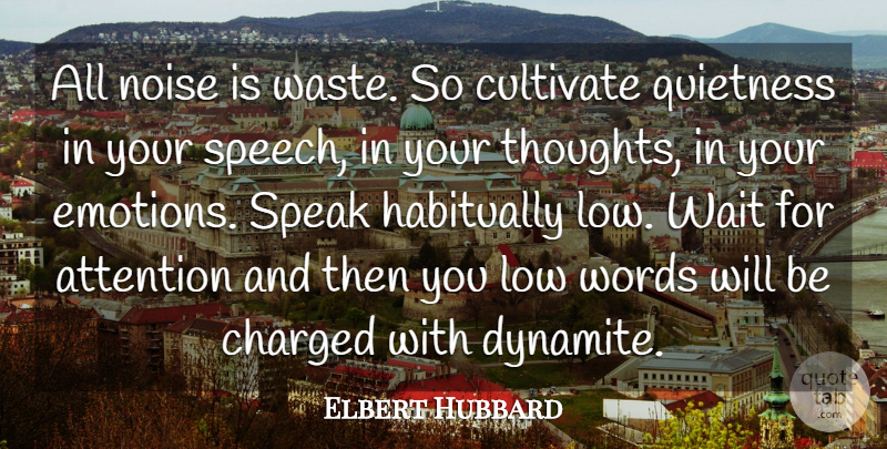 Elbert Hubbard Quote About Communication, Waiting, Speech: All Noise Is Waste So...