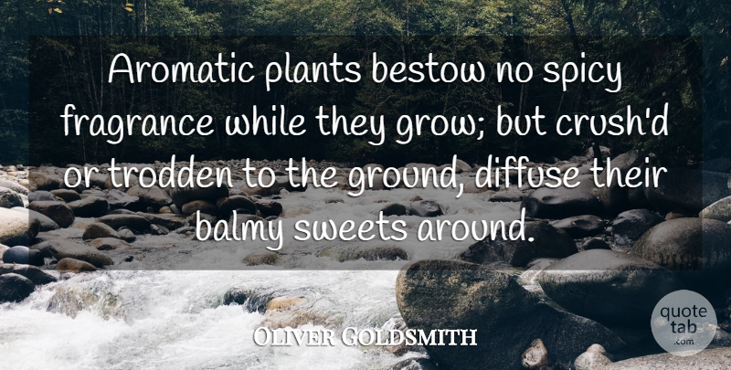 Oliver Goldsmith Quote About Crush, Sweet, Adversity: Aromatic Plants Bestow No Spicy...