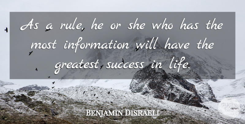 Benjamin Disraeli Quote About Life, Success, Congratulations: As A Rule He Or...