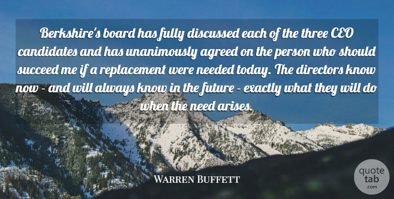 Warren Buffett Quote About Agreed, Board, Candidates, Ceo, Directors: Berkshires Board Has Fully Discussed...