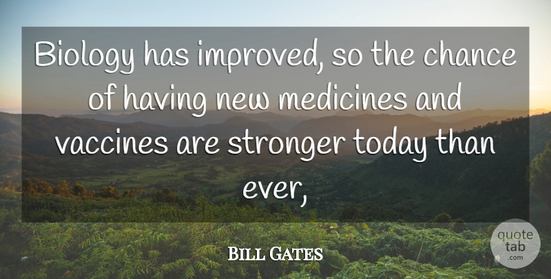 Bill Gates Quote About Biology, Chance, Medicines, Stronger, Today: Biology Has Improved So The...