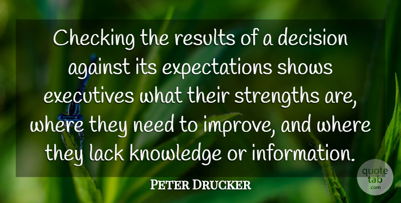 Peter Drucker Quote About Strength, Wise, Information Knowledge: Checking The Results Of A...