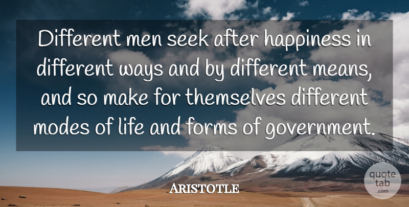 Aristotle Quote About Happiness, Happy, Mean: Different Men Seek After Happiness...
