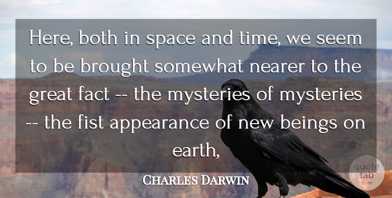 Charles Darwin Quote About Appearance, Beings, Both, Brought, Fact: Here Both In Space And...
