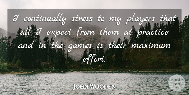 John Wooden Quote About Basketball, Stress, Player: I Continually Stress To My...