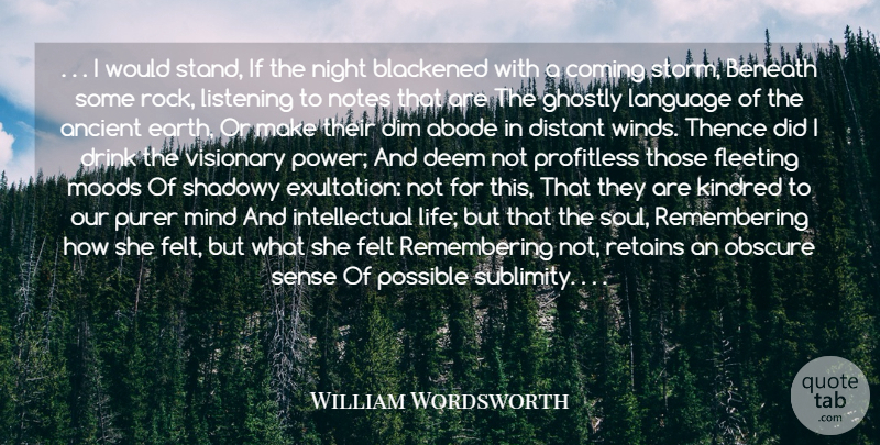 William Wordsworth Quote About Ancient, Beneath, Coming, Deem, Dim: I Would Stand If The...