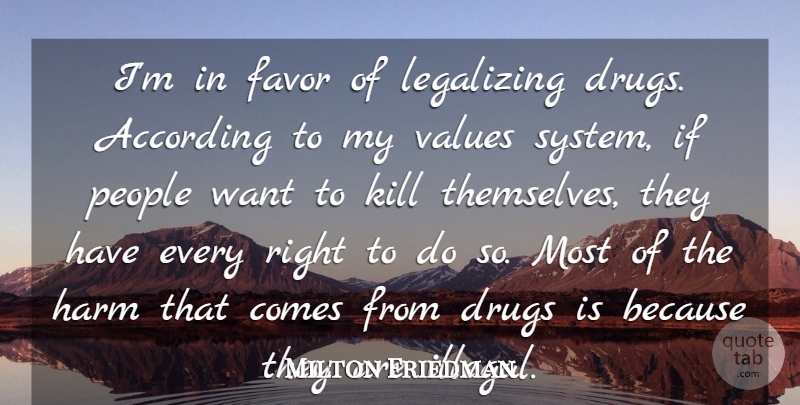 Milton Friedman Quote About People, Drug, Favors: Im In Favor Of Legalizing...