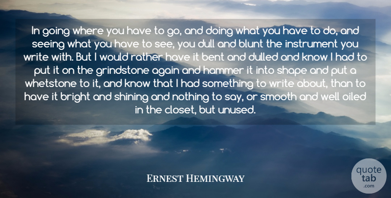 Ernest Hemingway Quote About Writing, Shining, Hammers: In Going Where You Have...