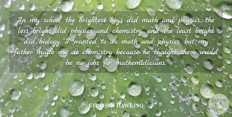 Stephen Hawking Quote About Boys, Brightest, Jobs, Less, Math: In My School The Brightest...