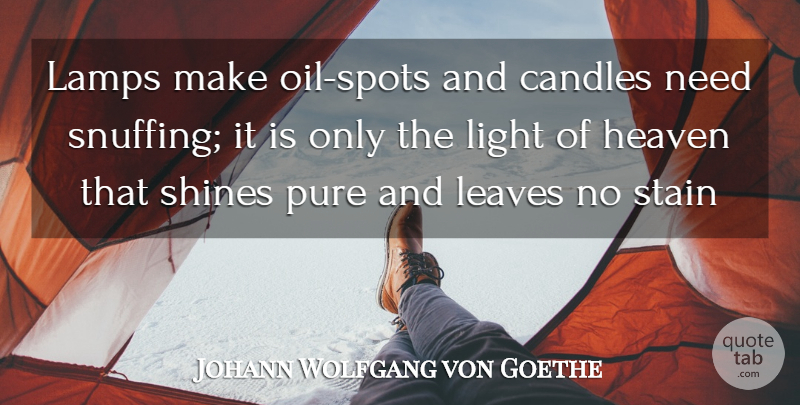 Johann Wolfgang von Goethe Quote About Oil, Light, Shining: Lamps Make Oil Spots And...