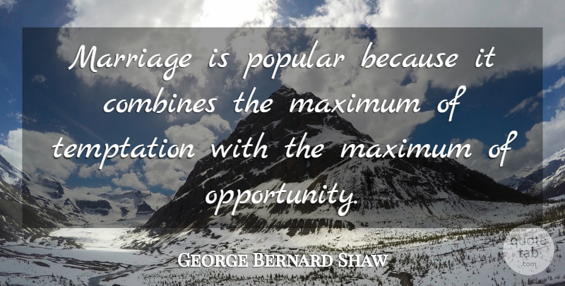 George Bernard Shaw Quote About Marriage, Wedding, Opportunity: Marriage Is Popular Because It...