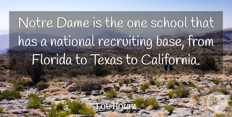 Lou Holtz Quote About Dame, National, Recruiting, School: Notre Dame Is The One...