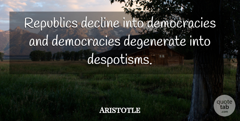 Aristotle Quote About Philosophical, Historical, Society: Republics Decline Into Democracies And...