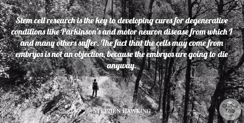 Stephen Hawking Quote About Cell, Cells, Conditions, Cures, Developing: Stem Cell Research Is The...