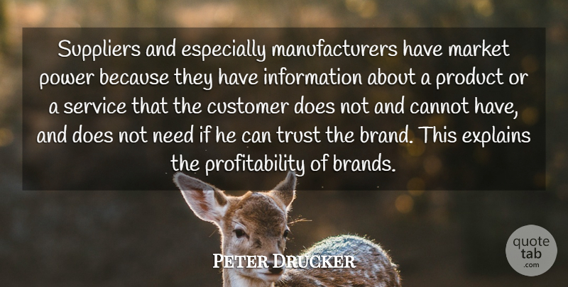Peter Drucker Quote About Business, Power, Information: Suppliers And Especially Manufacturers Have...