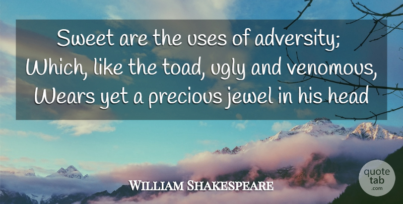William Shakespeare Quote About Adversity, Head, Jewel, Precious, Sweet: Sweet Are The Uses Of...