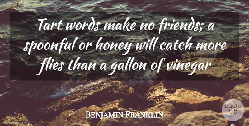 Benjamin Franklin Quote About Catch, Flies, Gallon, Honey, Tart: Tart Words Make No Friends...