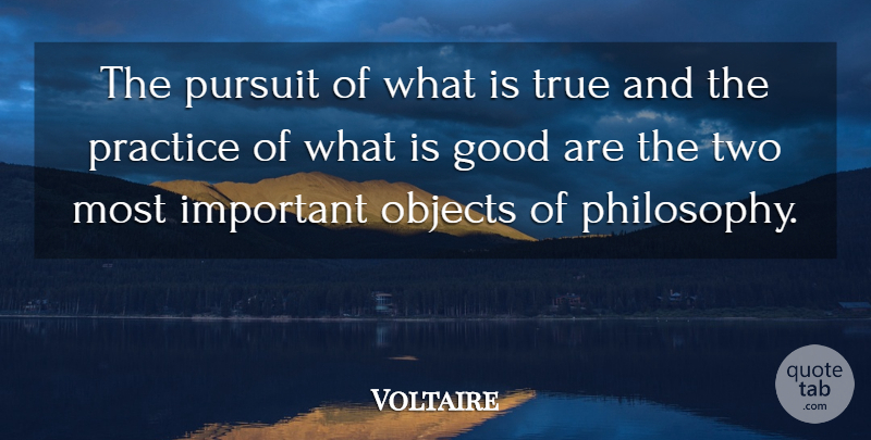 Voltaire Quote About Good, Objects, Philosophers And Philosophy, Practice, Pursuit: The Pursuit Of What Is...