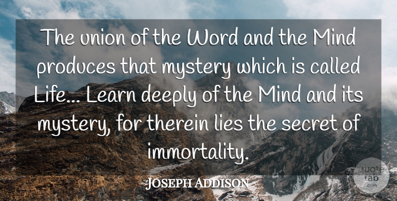 Joseph Addison Quote About Lying, Mind, Secret: The Union Of The Word...