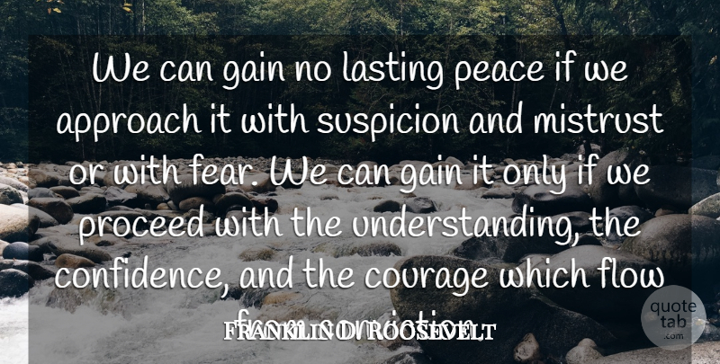 Franklin D. Roosevelt Quote About Approach, Courage, Fear, Flow, Gain: We Can Gain No Lasting...
