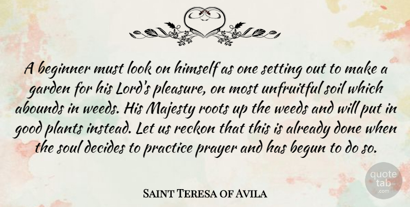 Saint Teresa of Avila Quote About Beginner, Begun, Decides, Garden, Good: A Beginner Must Look On...