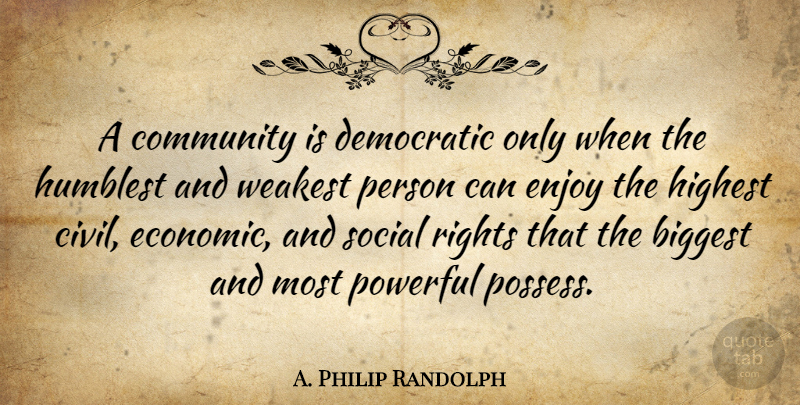 A. Philip Randolph Quote About Powerful, Struggle, Rights In America: A Community Is Democratic Only...