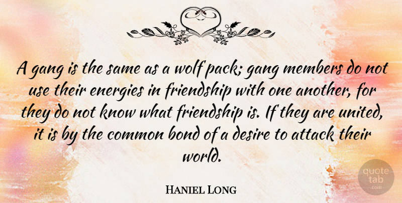 Haniel Long Quote About Gang Members, Desire, Wolf Packs: A Gang Is The Same...