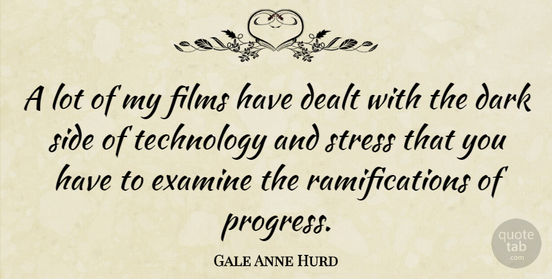 Gale Anne Hurd Quote About Stress, Dark, Technology: A Lot Of My Films...