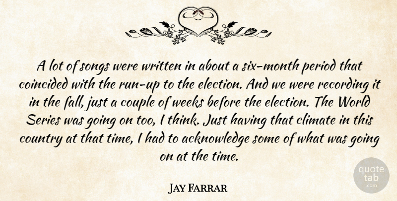 Jay Farrar Quote About Climate, Country, Couple, Period, Recording: A Lot Of Songs Were...
