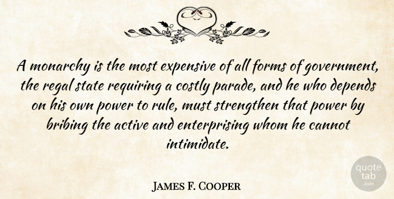 James F. Cooper Quote About Power, Government, Intimidating: A Monarchy Is The Most...