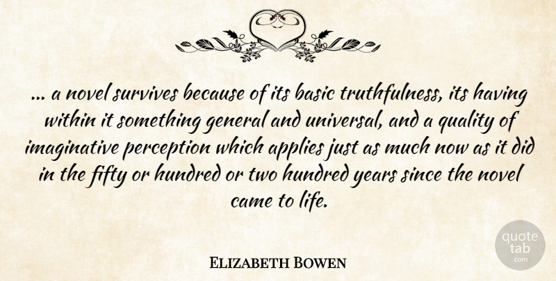 Elizabeth Bowen Quote About Truth, Years, Two: A Novel Survives Because Of...