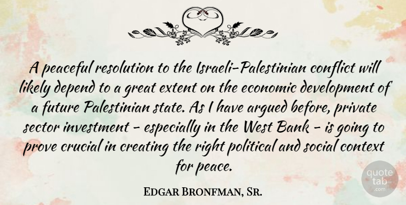 Edgar Bronfman, Sr. Quote About Argued, Bank, Conflict, Context, Creating: A Peaceful Resolution To The...