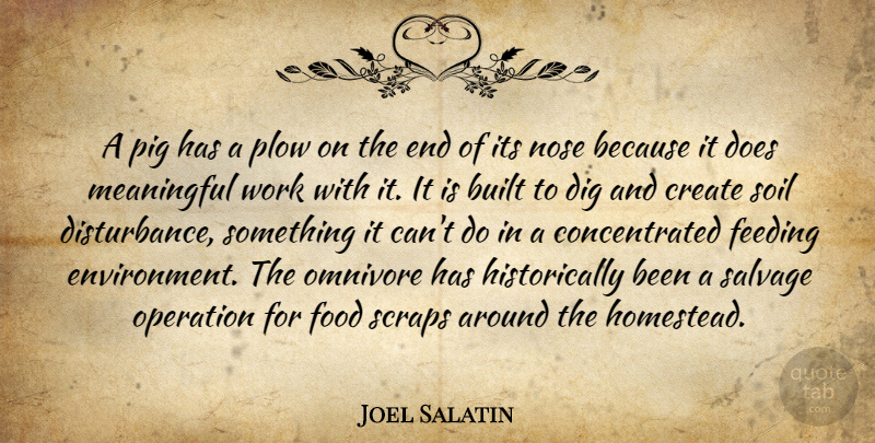 Joel Salatin Quote About Built, Create, Dig, Feeding, Food: A Pig Has A Plow...