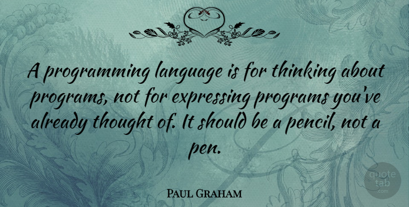 Paul Graham Quote About Expressing, Programs: A Programming Language Is For...