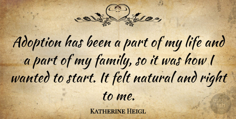 Katherine Heigl Quote About Adoption, My Family, Natural: Adoption Has Been A Part...