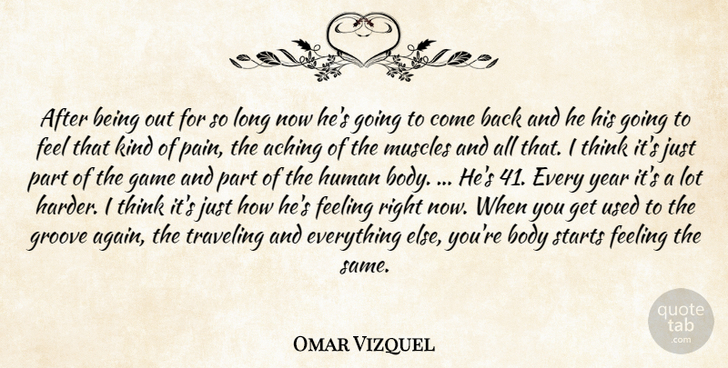 Omar Vizquel Quote About Aching, Body, Feeling, Game, Groove: After Being Out For So...