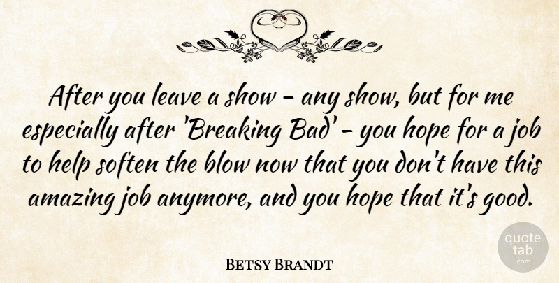 Betsy Brandt Quote About Amazing, Blow, Good, Help, Hope: After You Leave A Show...