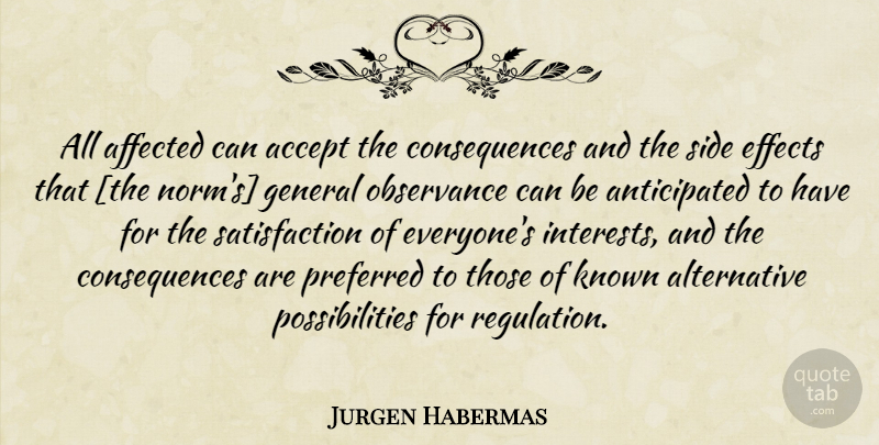 Jurgen Habermas Quote About Regulation, Satisfaction, Sides: All Affected Can Accept The...