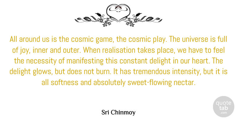 Sri Chinmoy Quote About Absolutely, Constant, Cosmic, Delight, Full: All Around Us Is The...