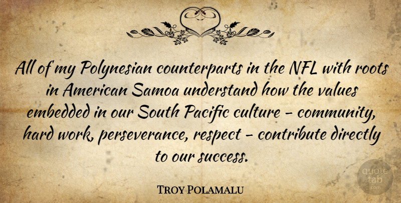 Troy Polamalu Quote About Perseverance, Hard Work, Nfl: All Of My Polynesian Counterparts...