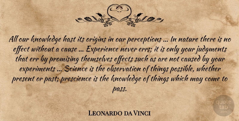 Leonardo da Vinci Quote About Past, Perception, May: All Our Knowledge Hast Its...
