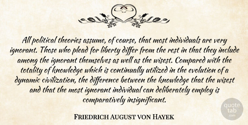 Friedrich August von Hayek Quote About Civilization, Differences, Political: All Political Theories Assume Of...